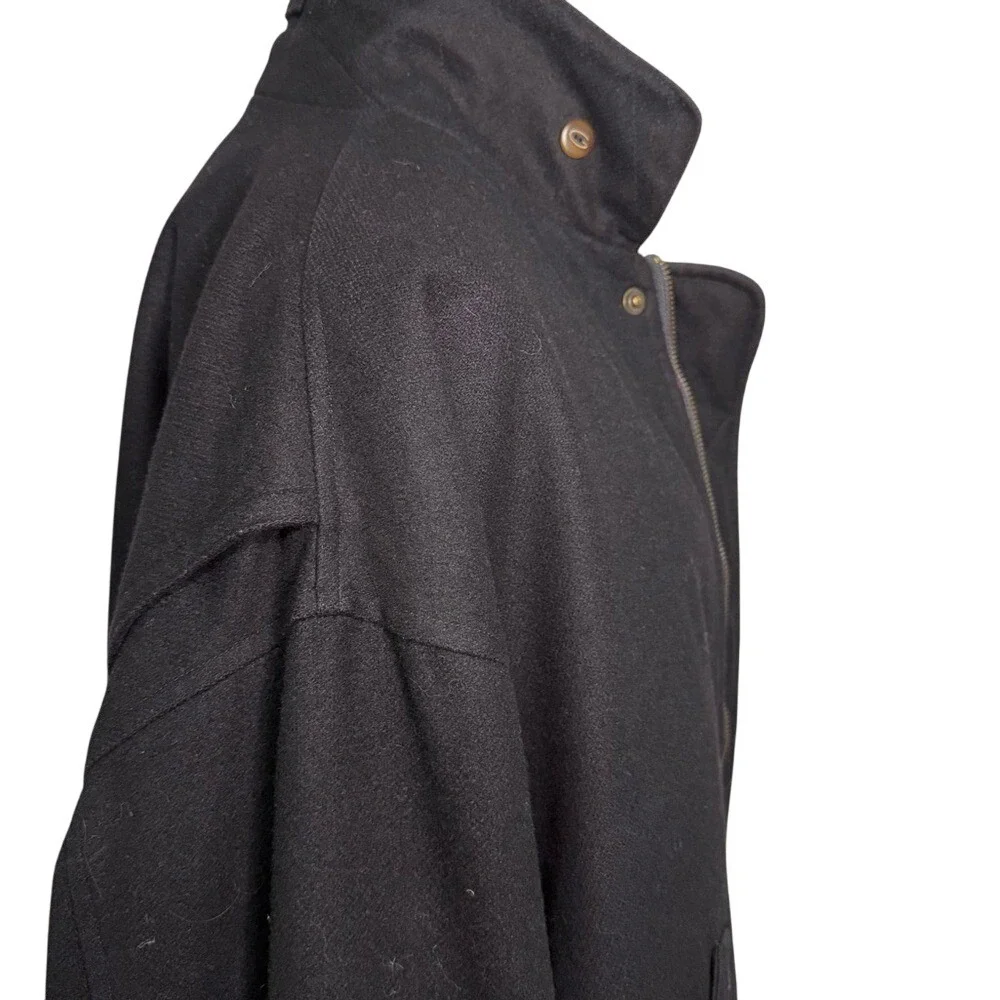Gant Black Gray Wool Bomber Jacket Coat Leather Collar‎ XL Preppy Classic